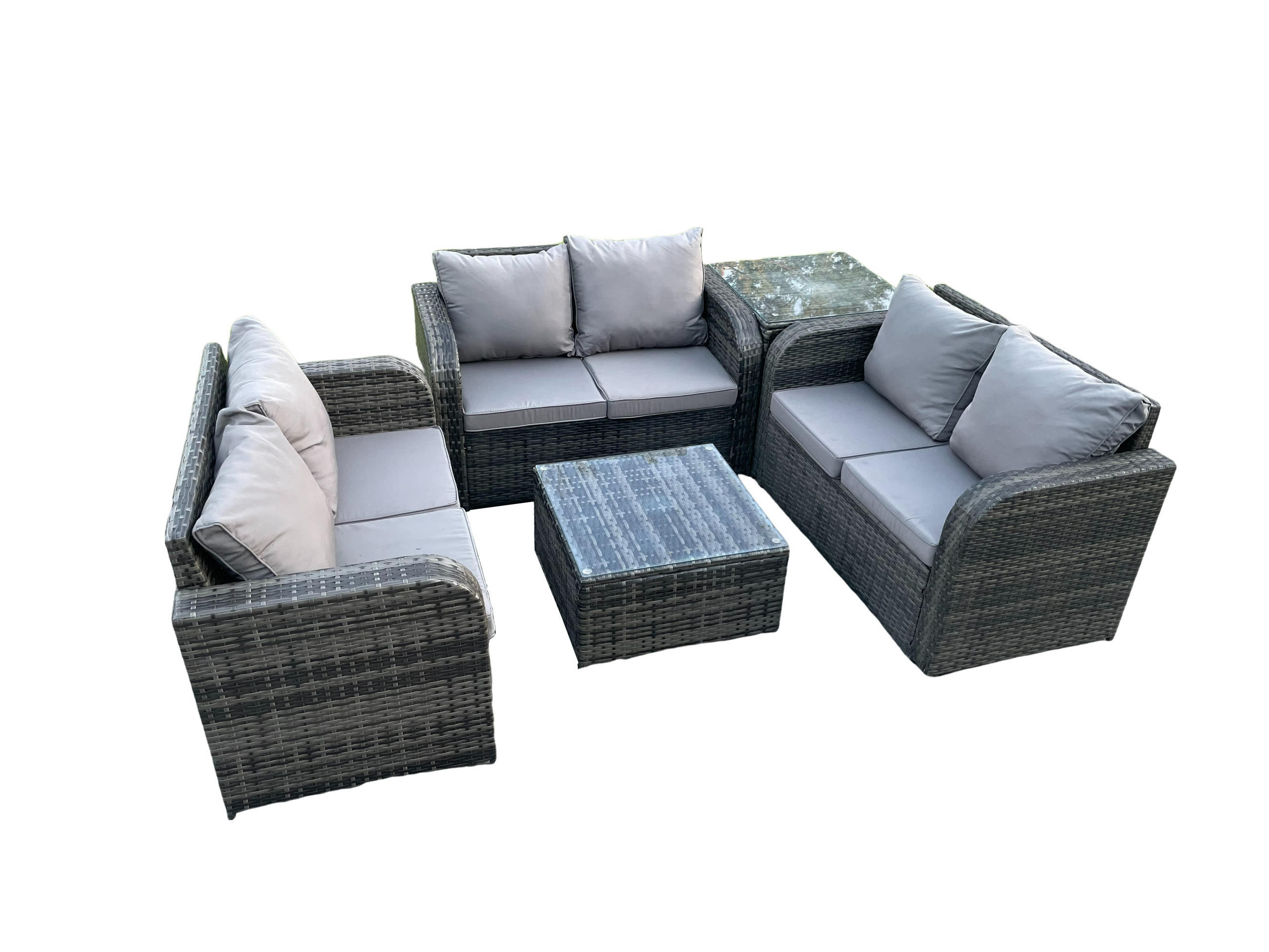 LOUNGESOFA-SET Polyrattan Dunkelgrau 6-Sitzer - Dunkelgrau, Metall - Fimous