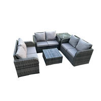 LOUNGESOFA-SET Polyrattan Dunkelgrau 6-Sitzer - Dunkelgrau, Metall - Fimous