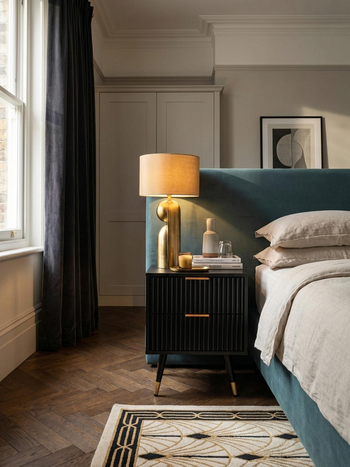 NACHTTISCH – Schwarz/Eiche-Dekor, 43,5x39x56 cm, mit Schubladen, modern - Goldfarben/Schwarz, Holzwerkstoff/Metall (44/56/39cm) - KADIMA DESIGN