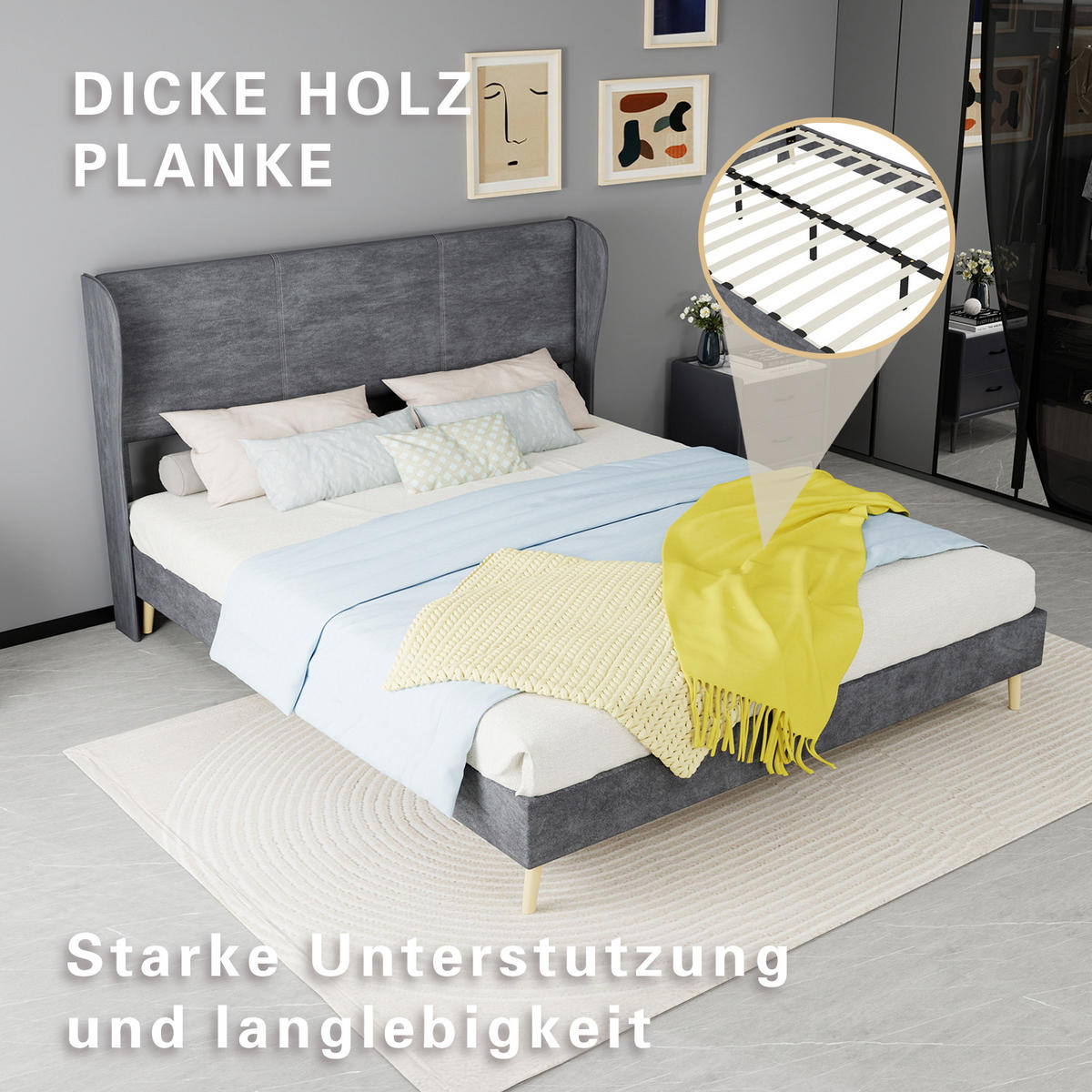 POLSTERBETT 160/200 cm DE-35481 mit Kopfteil Grau - Grau, Metall (160/200cm) - ComfortXL
