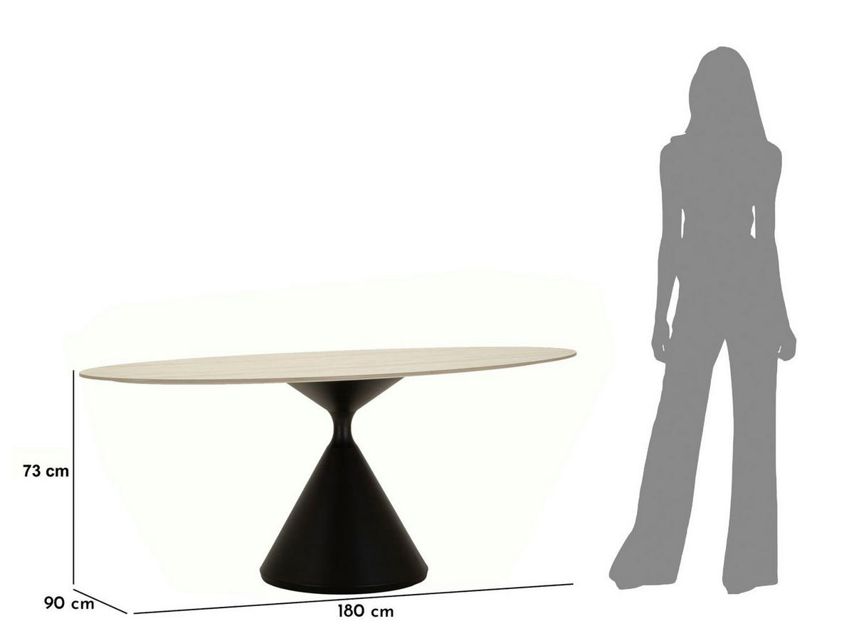 ESSTISCH Space, cremefarben und schwarz, MDF und Eisen, 180 x 90 x 73 cm - Creme/Schwarz, Holzwerkstoff/Metall (90/180/73cm) - Mauro Ferretti
