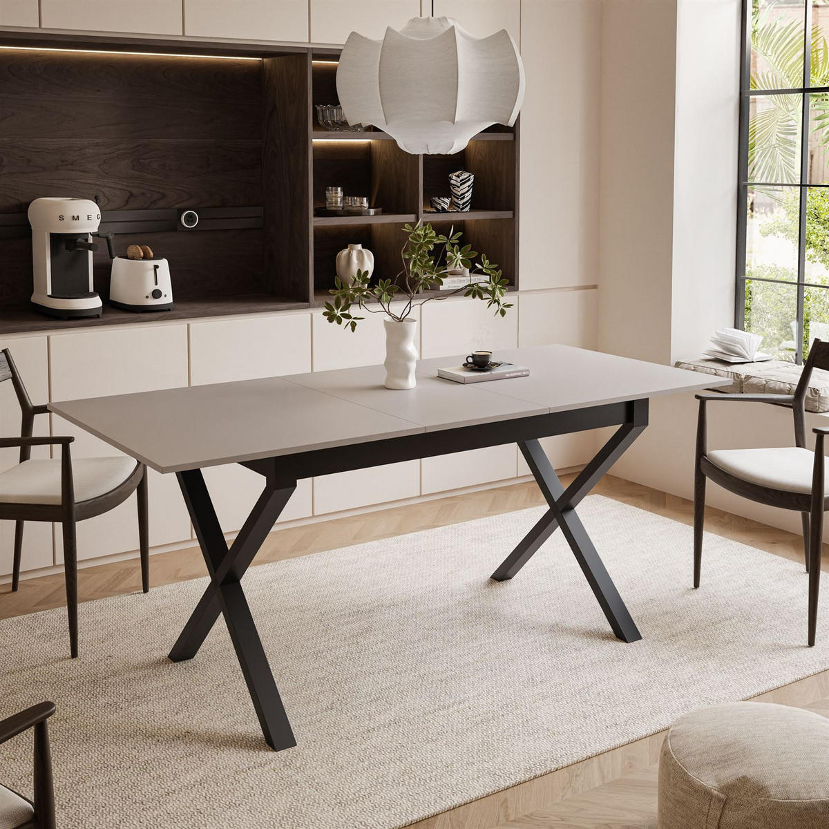 ESSTISCH ARTON II ausziehbarer Tisch 140-195 cm für 6-8 Personen - Beige/Schwarz, Holzwerkstoff/Metall (140/80/77cm) - Lookway
