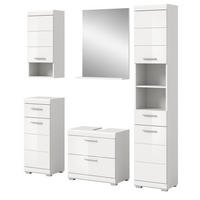 BADMÖBEL-SET weiß Hochglanz 5-teilig 164 cm, Komplettset mit viel Stauraum - Weiß Hochglanz, Glas/Holzwerkstoff (164/191/37cm) - Inn.Furn