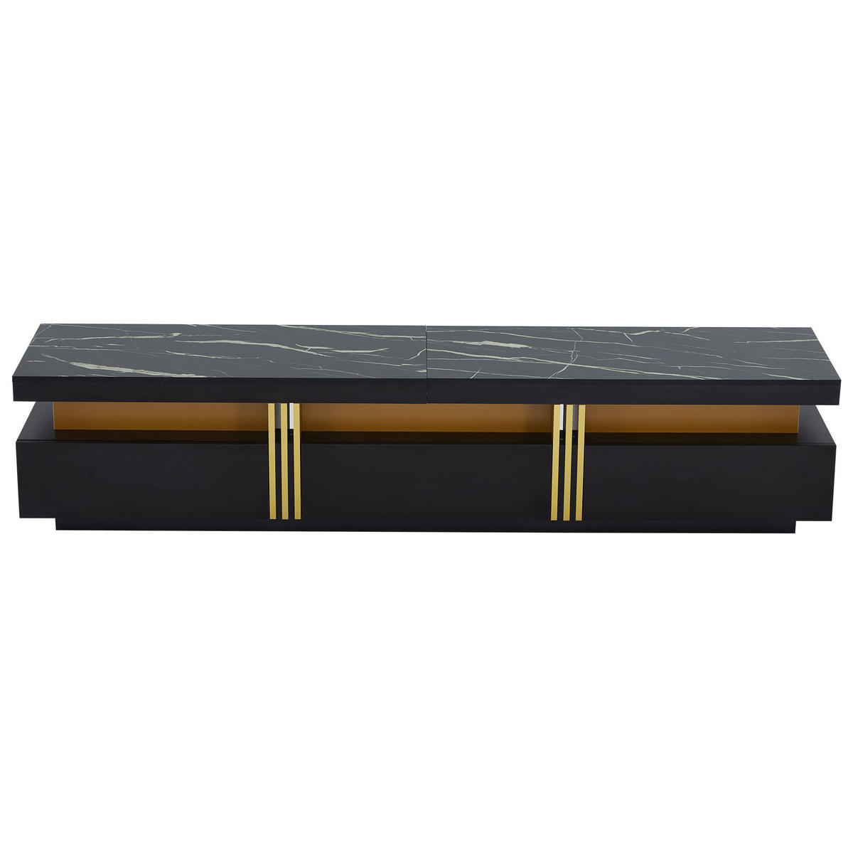 LOWBOARD 200/40/42 cm aus Spanplatte mit Marmor-Optik und 3 Schubladen Schwarz - Schwarz, Holzwerkstoff (200/42/40cm) - Modenvie