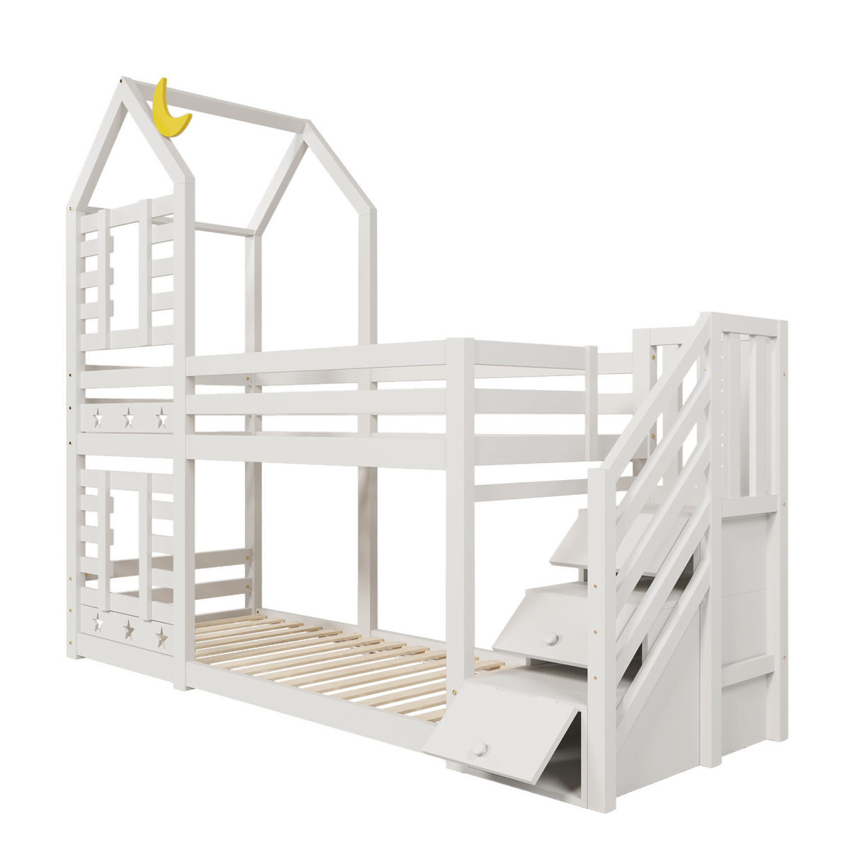 ETAGENBETT Weiß, 90/200 cm mit Stauraum und Schubladen - Weiß, Holz (90/200cm) - MIVRAY