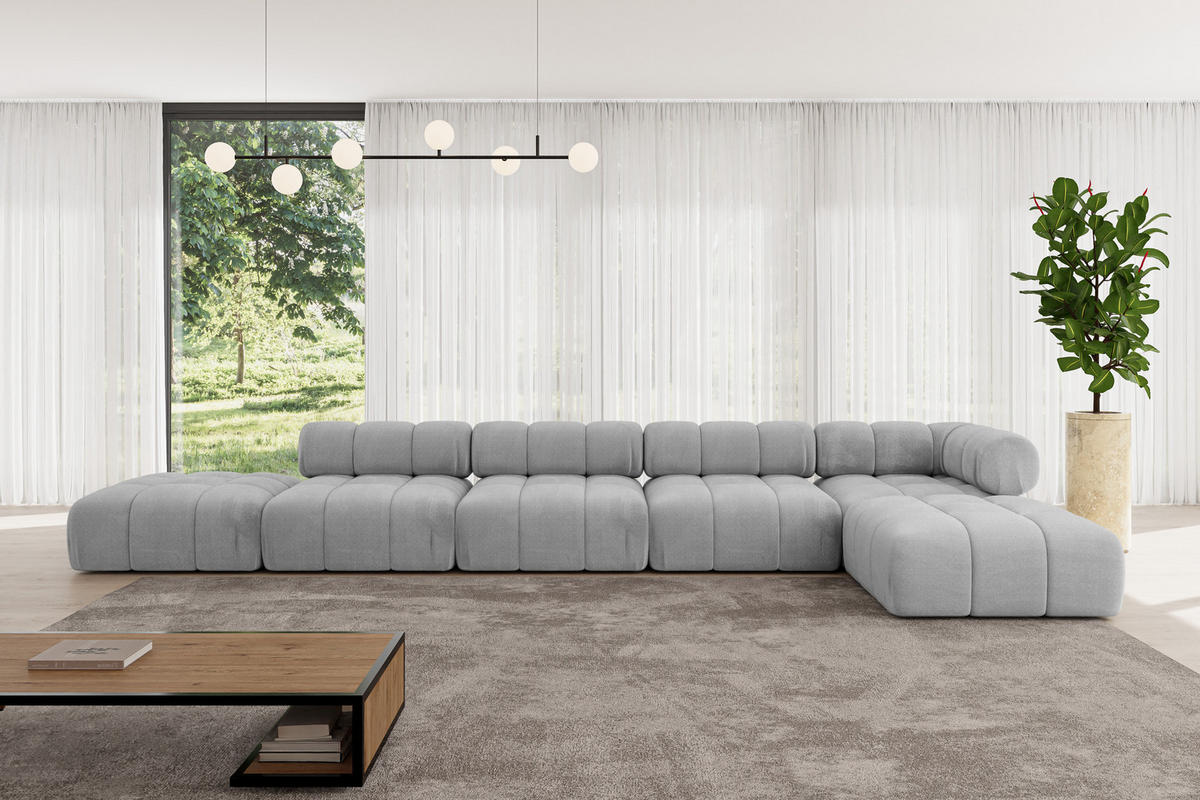 ECKSOFA modulares Sofa Kerru-L3 - 475x190x70 cm Hellgrau Velours - Hellgrau, Holzwerkstoff/Textil (475/190cm) - ALTDECOR