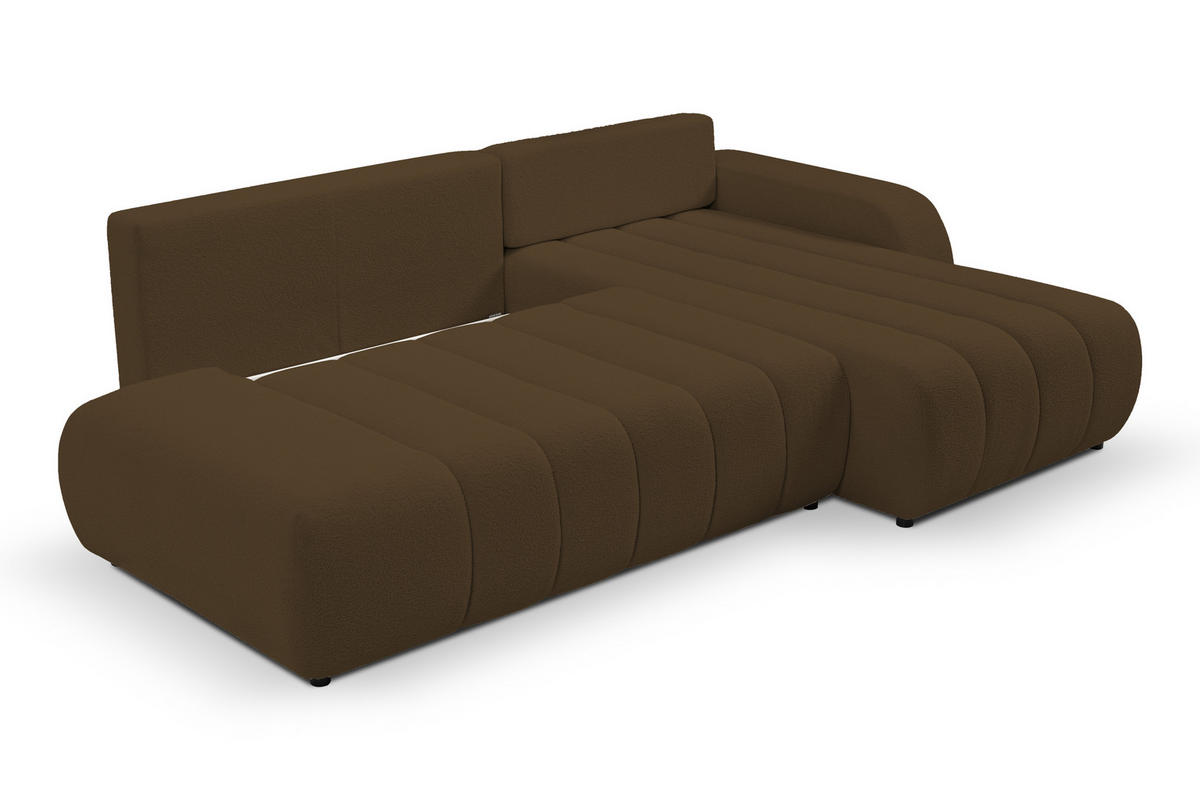 ECKSOFA Baloo mit Schlaffunktion und Bettkasten, komfortable Polsterung, Stoffbezug, lose Rückenkissen, freistehend, RECHTS, 276x176x88 cm, Brown - Braun, Holz/Textil (276/176cm) - DomoHome