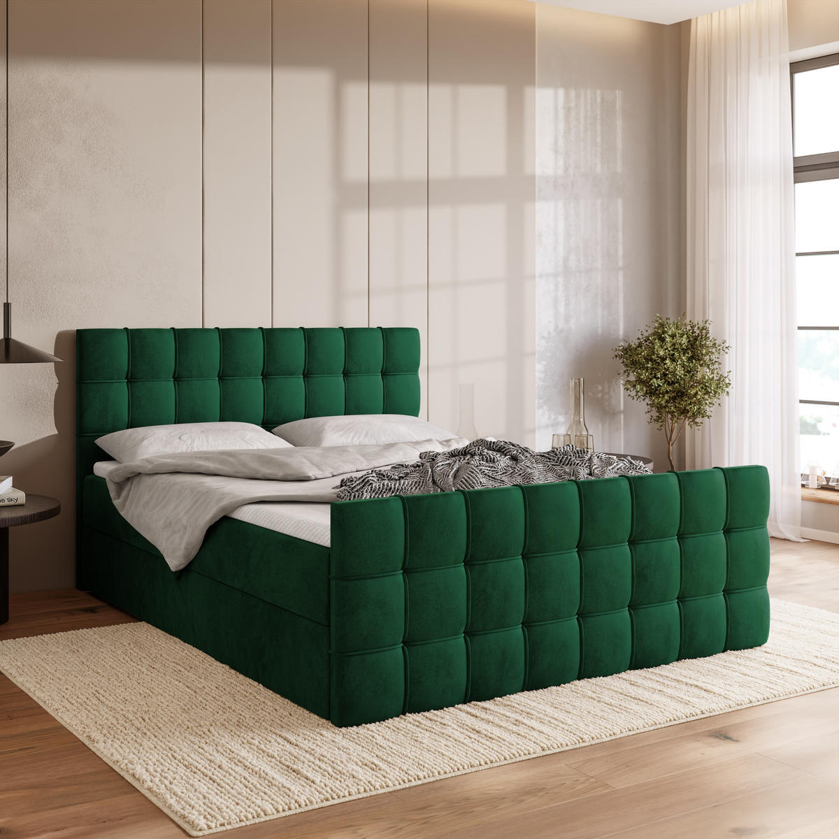 BOXBETT Detroit Duo mit Topper 140/200 Dunkelgrün - Dunkelgrün, Textil (140/200cm) - Bromarkt