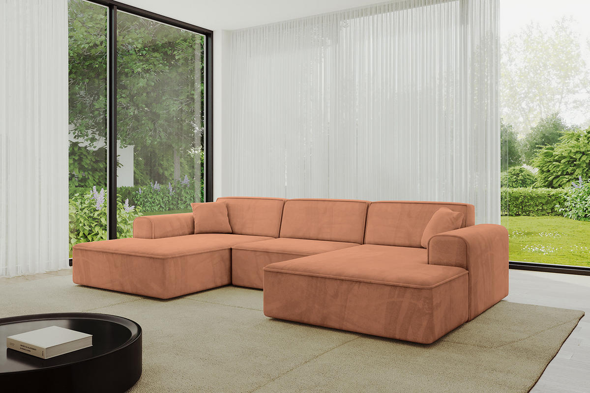 WOHNLANDSCHAFT IREA-U1-v3 - 303x171x79 cm Koralle - Koralle, Holzwerkstoff/Textil (303/79/171cm) - ALTDECOR