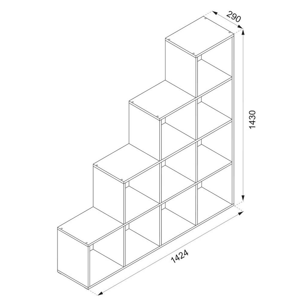 Thumbnail - Vicco Treppenregal, Weiß, Holzwerkstoff, 10 Fächer, Rechteckig, 142.5x140x29 cm, Wohnzimmer, Raumteiler & Paravents, Rau...