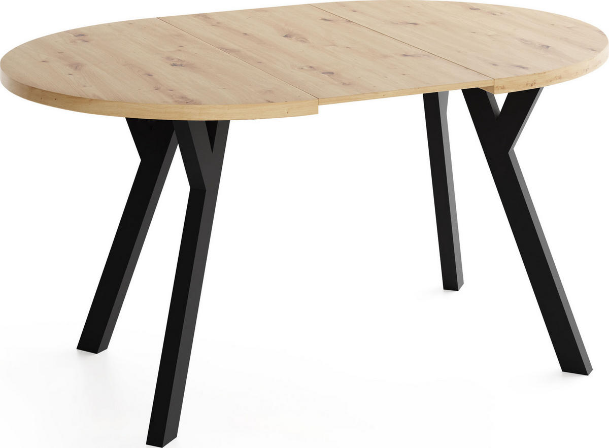 ESSTISCH Vero rund ausziehbar verlängerbar, Eiche Artisan Hellbraun 80-130/80/77 cm - Schwarz/Eiche Artisan, Holz/Holzwerkstoff (80/80/77cm) - WFL GROUP