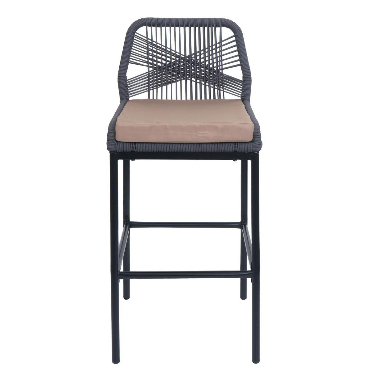 GARTENSTUHL 2er-Set HxBxT 101x45x52cm Sitzhöhe 76cm Anthrazit Kissen Taupe Seilgeflecht Metall - Anthrazit, Metall (45/101/52cm) - PROREGAL