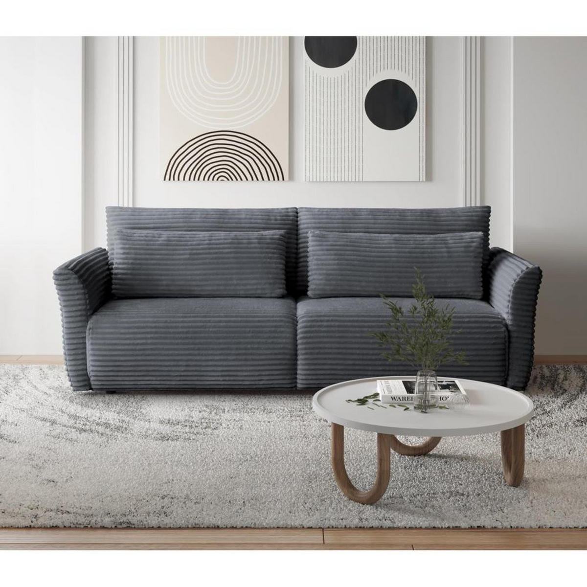 SCHLAFSOFA Samir 3-Sitzer dunkelgrau - Dunkelgrau/Schwarz, Kunststoff/Textil (240/92/108cm) - Beautysofa