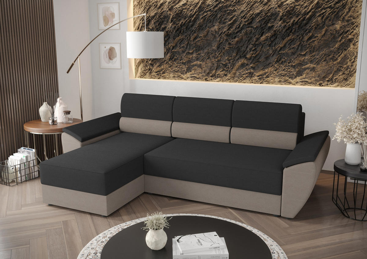 ECKSOFA L REBI L2 Rainbow 27/83 Links mit Schlaffunktion, Grau/Beige, L-Form - Beige/Grau, Textil (251/140cm)