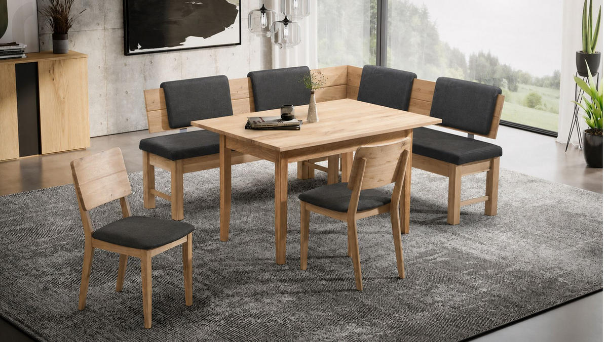 ECKBANKGRUPPE Modern Dyan 2 für 7 Personen Massivholz Wildeiche/Grau - Wildeiche/Grau, Holz (192/85/167cm) - 58aufmkessel