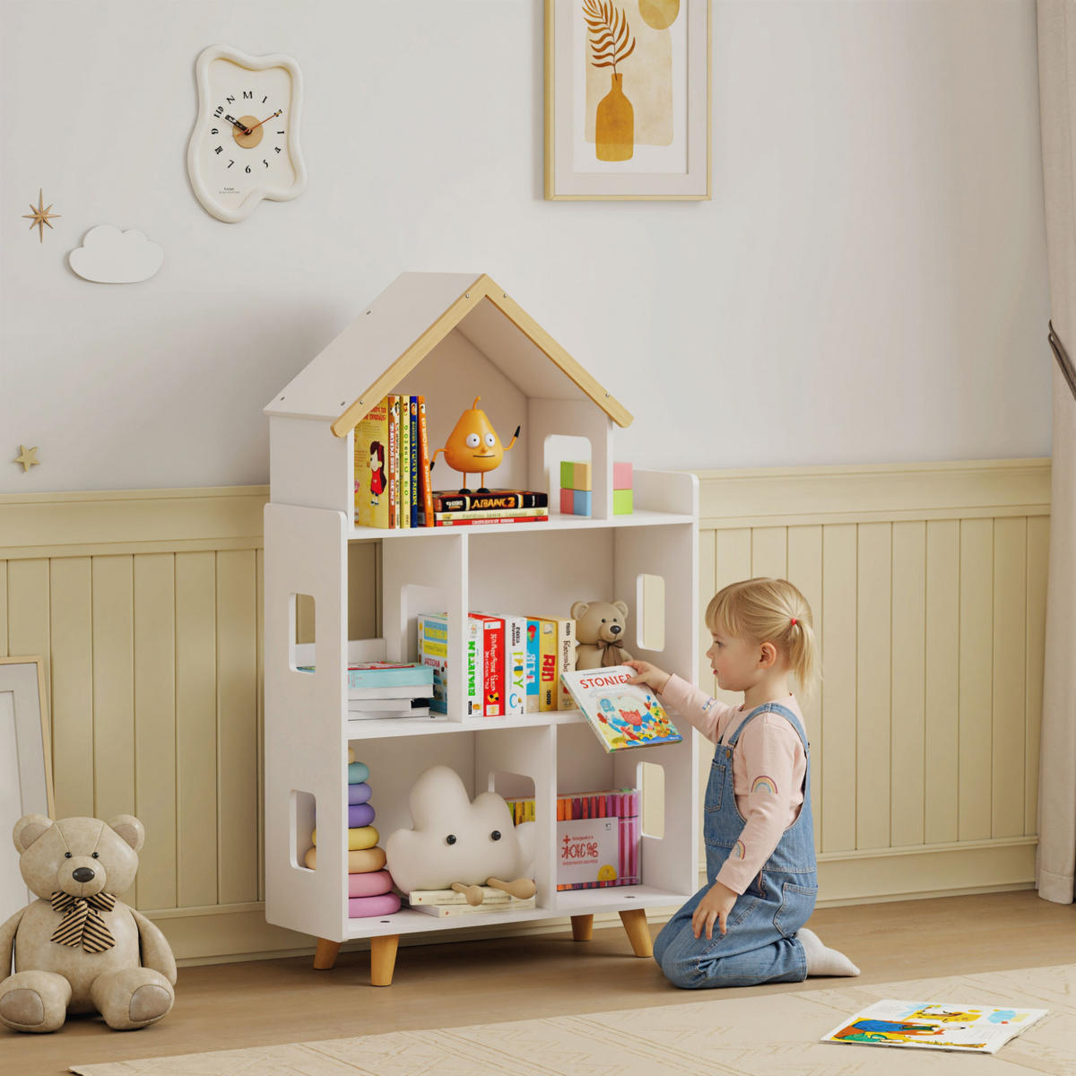 REGAL DE-17227 Hausform mit 3 Ebenen Weiß & Natur - Weiß, Holzwerkstoff (25/108.5/65cm) - ComfortXL