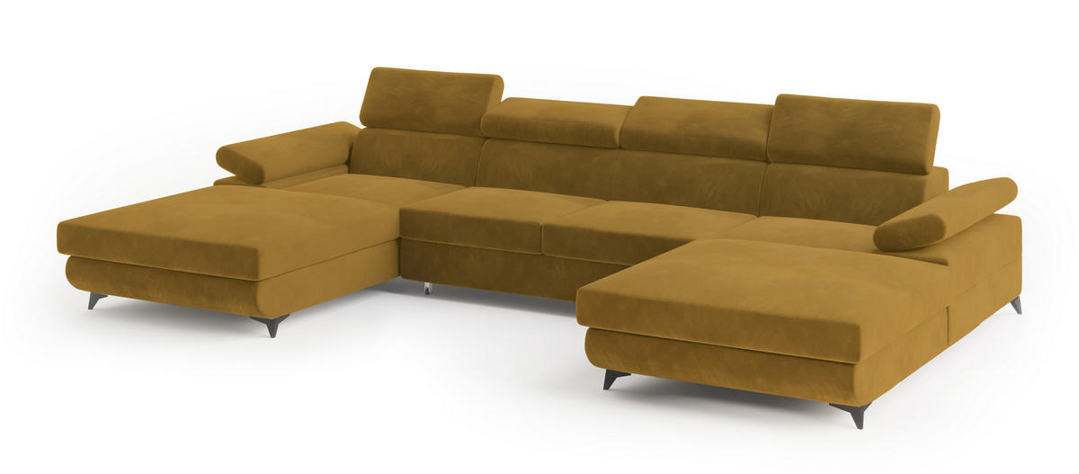 ROHOVÁ SEDAČKA DETTI žlutá - černá/žlutá, kov/dřevo (339/190cm) - MASSENO