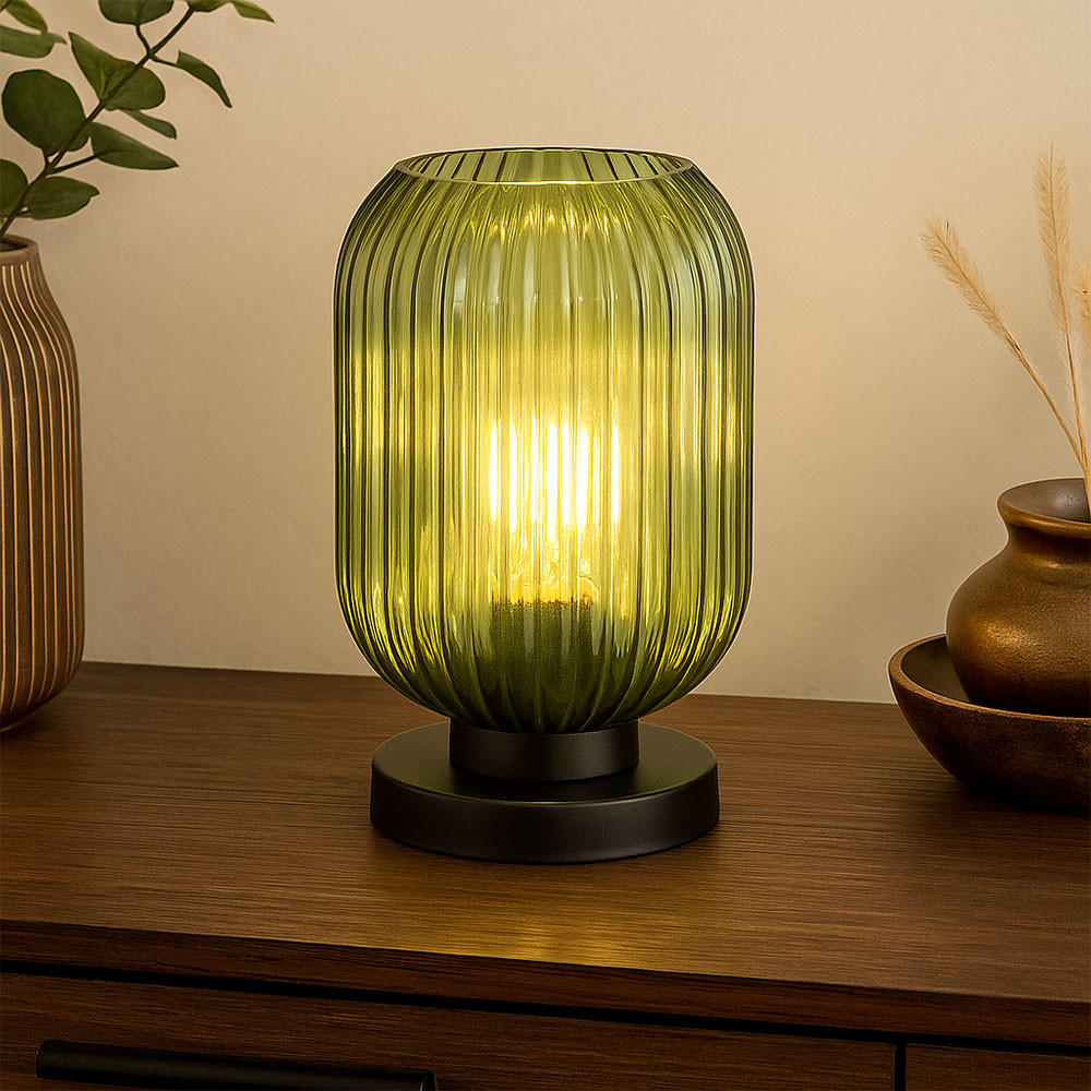 LED TISCHLEUCHTE Metall Schwarz Grün - Grün, Glas (14/14/24cm) - Globo Lighting