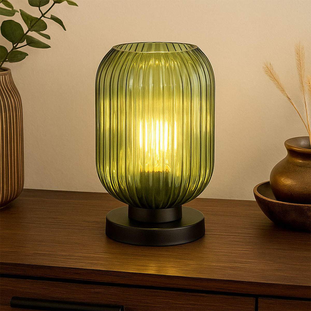 LED TISCHLEUCHTE Metall Schwarz Grün - Grün, Glas (14/14/24cm) - Globo Lighting
