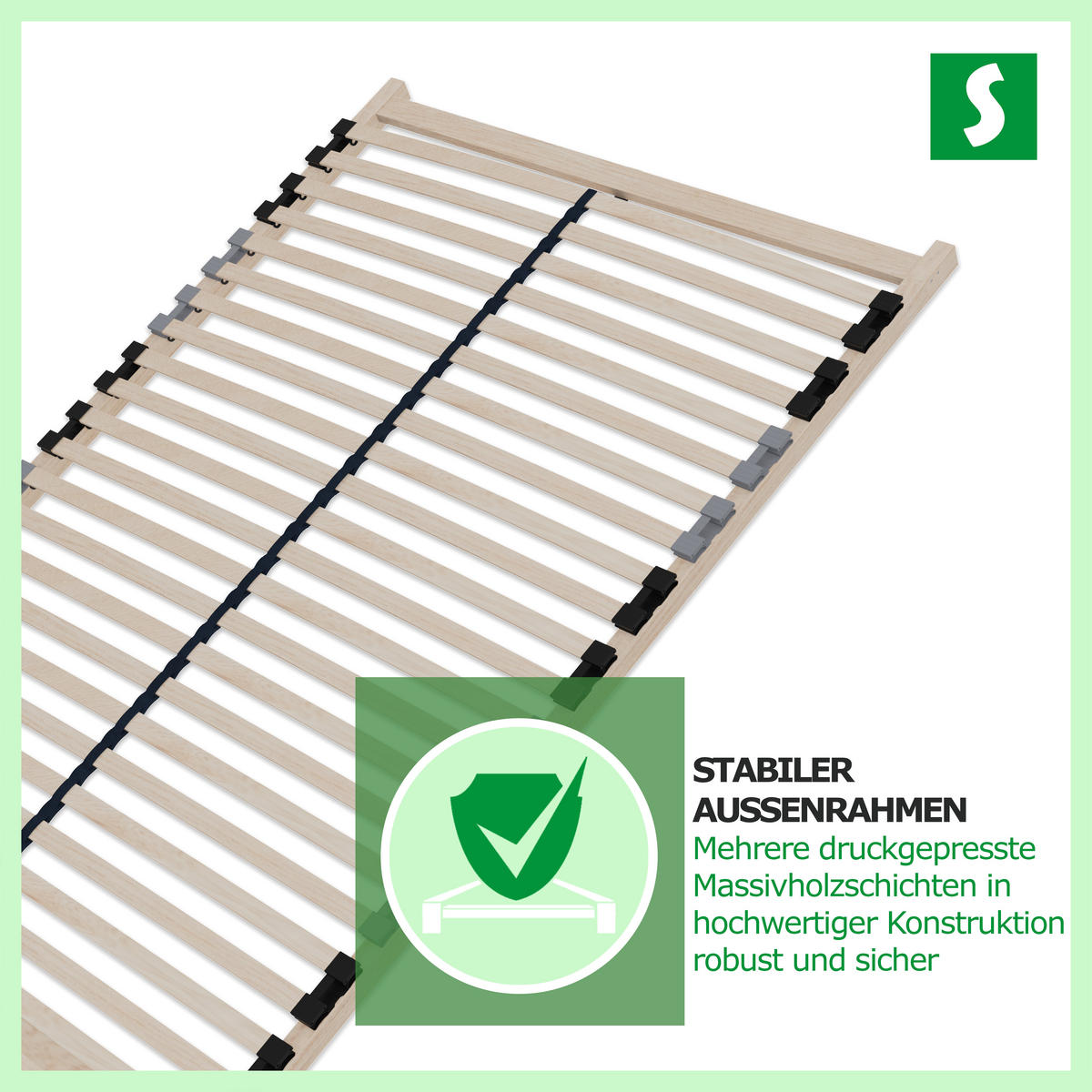 LATTENROST Dreambase 140x200 cm – Ergonomischer 7-Zonen - Eschefarben, Holz (140/200cm) - Schlaftroll