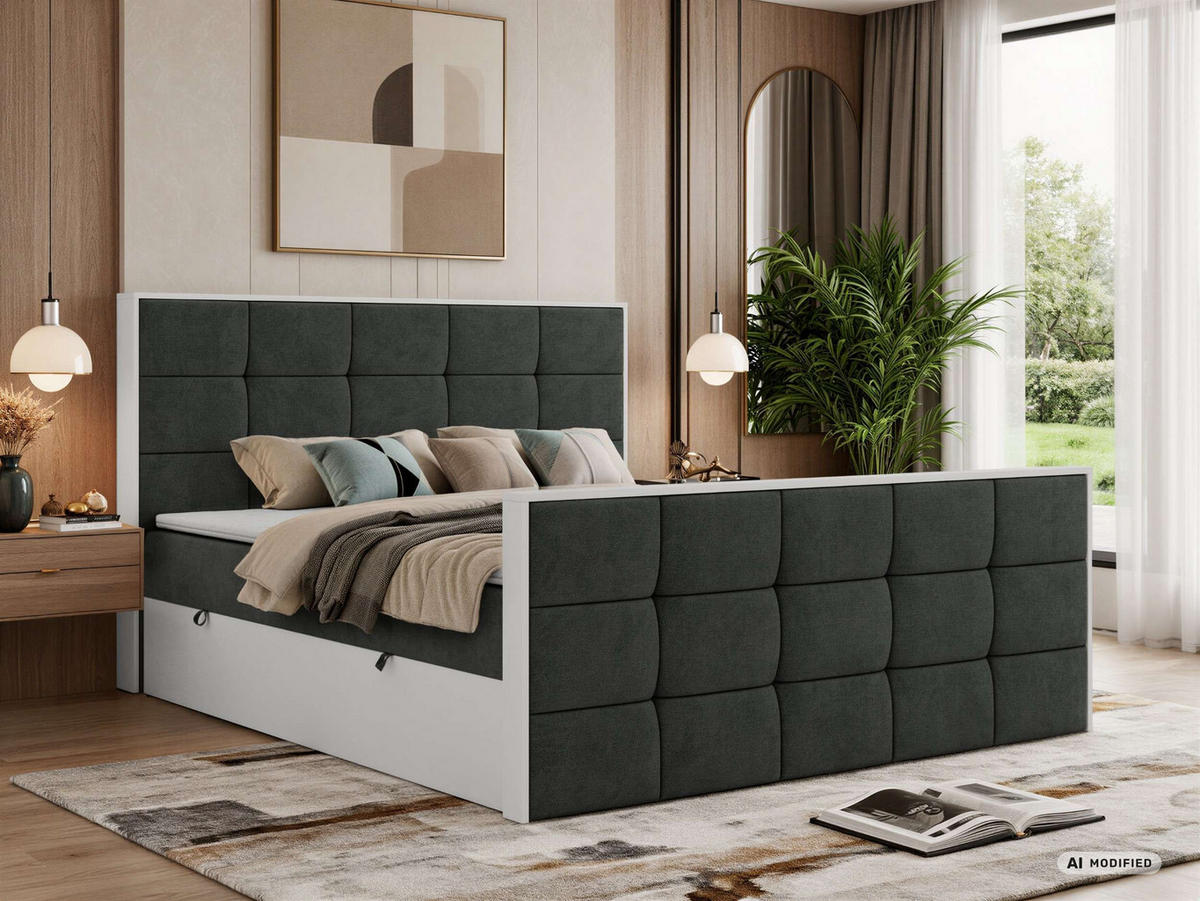 BOXBETT ALVIT DUO 160/200 - Dunkelgrau Stukture - Topper Visco - H4 - Dunkelgrau/Schwarz, Kunststoff/Textil (160/200cm) - MKS