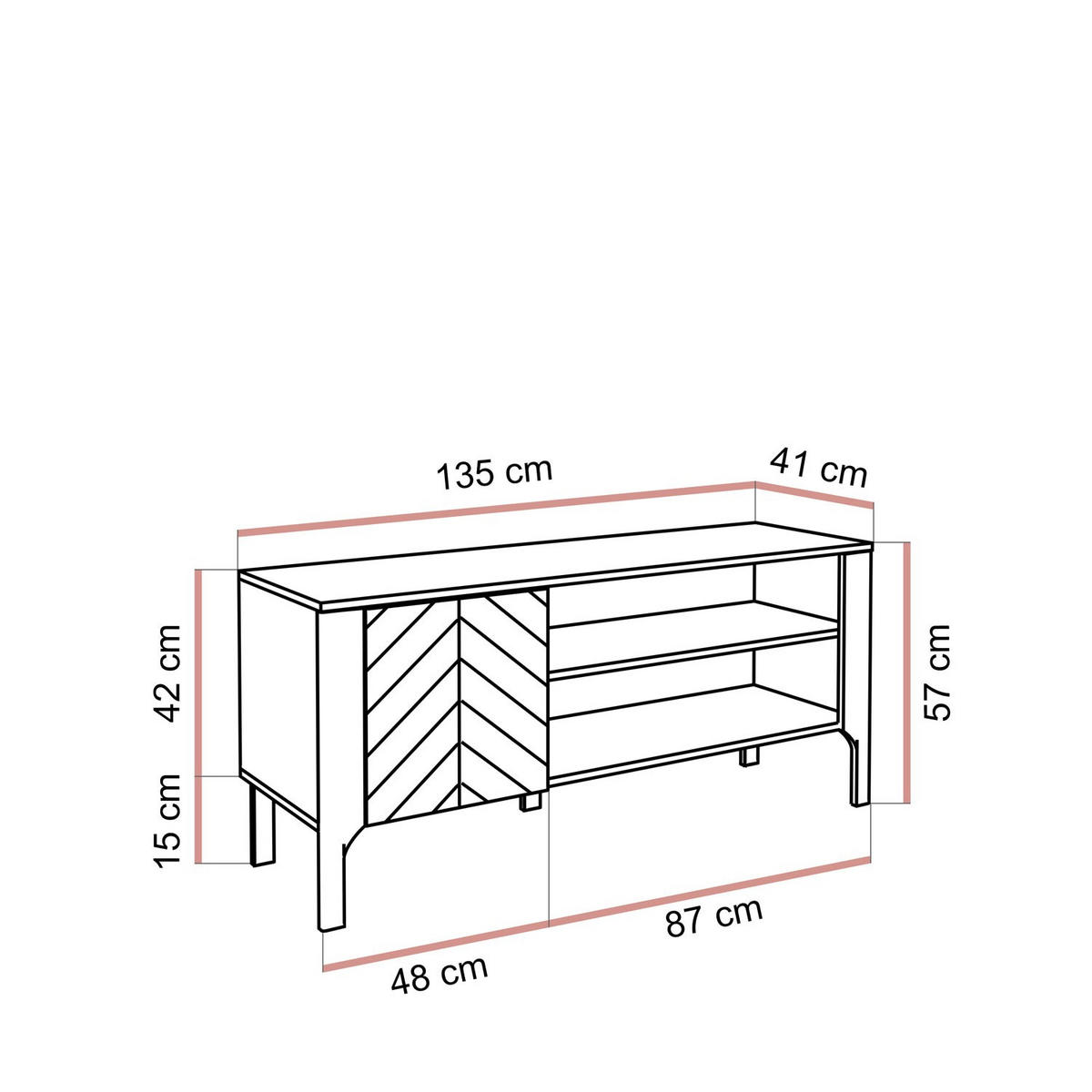 TV-SCHRANK LUMI 135 cm, Kaschmir - Kaschmir, Holzwerkstoff (135/57/41cm) - Lookway