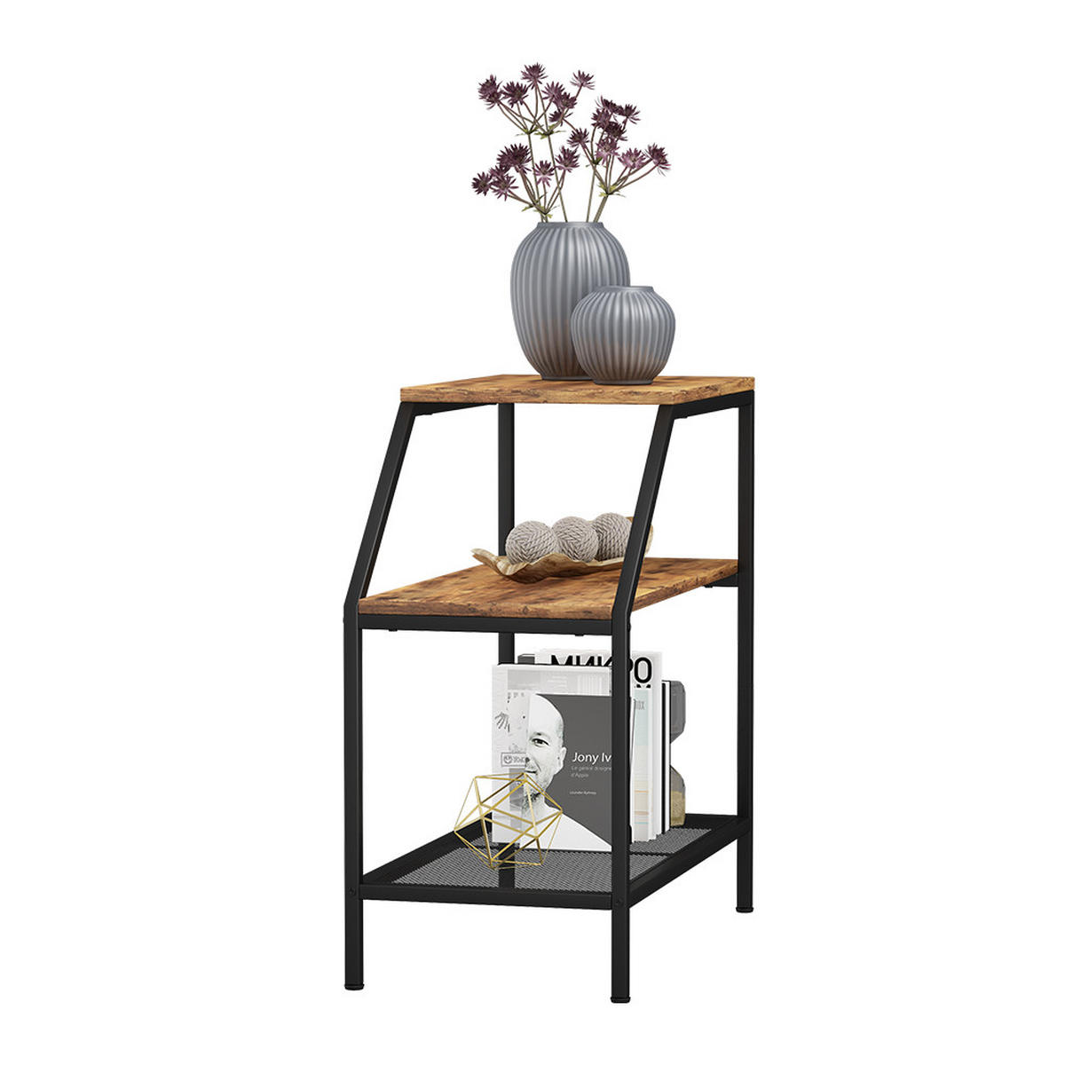 ANSTELLTISCH Fyrk Eiche rustikal 30 x 60 cm mit 2 offenen Ablagen - Wildeiche/Schwarz, Holzwerkstoff (60/30/61.5cm) - Vicco