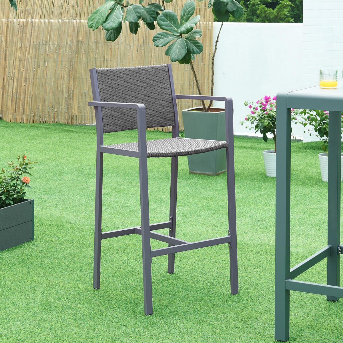 OUTDOOR-BARSTUHL-SET 2 TLG. Avise - Dunkelgrau/Anthrazit, Metall (56/113/55.5cm) - casa.pro