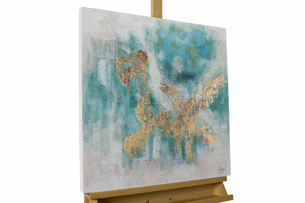 ACRYLBILD HANDGEMALT 60/60 cm - Blau/Goldfarben, Holz/Textil (1.1/60cm) - KUNSTLOFT