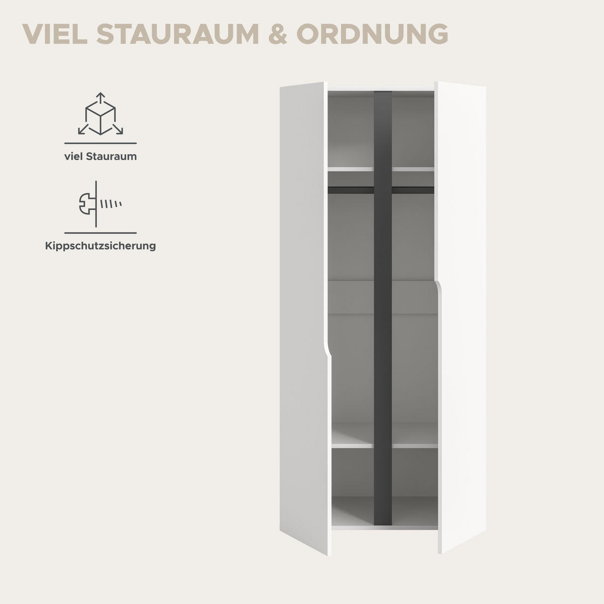 KLEIDERSCHRANK 2TÜRIG Anga weiß 80/51/180 cm - Weiß, Holzwerkstoff (80/180/51cm) - Xonox