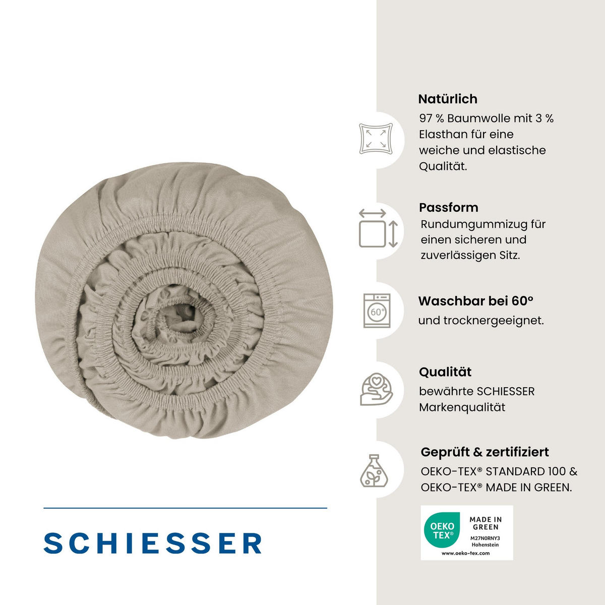 SPANNBETTLAKEN Elli 97 % Baumwolle, 3 % Elasthan 150x200 cm Helltaupe - Taupe, Textil (150/200cm) - SCHIESSER