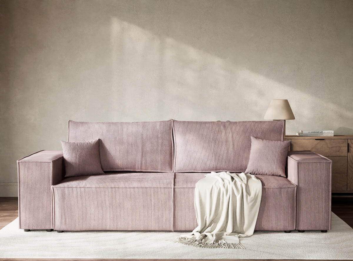 SOFA MIT SCHLAFFUNKTION Milos Lila Samtstoff - Flieder/Schwarz, Holz/Holzwerkstoff (255/70/105cm) - Maison de Reve