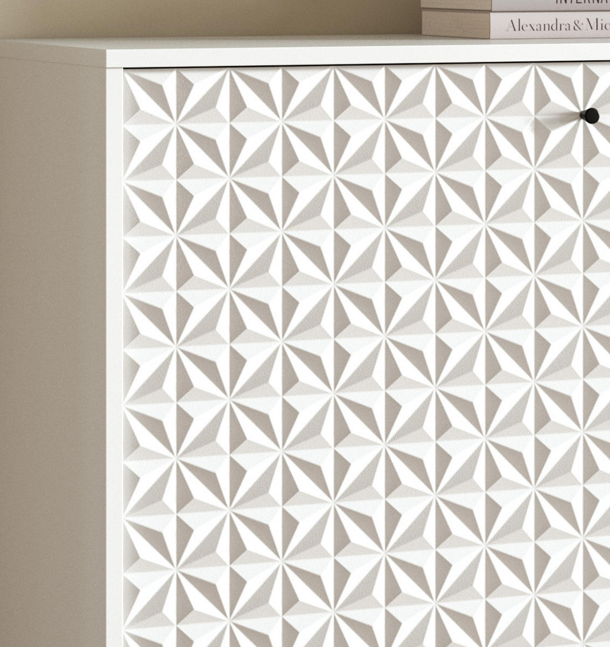 SIDEBOARD weiß Hochglanz 169 x 76 cm, Kommode mit 3D-Struktur - Weiß Hochglanz/Schwarz, Holzwerkstoff/Kunststoff (169/76/40cm) - Inn.Furn