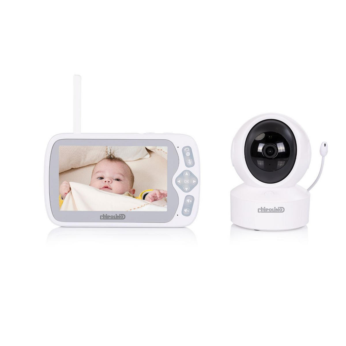 BABYPHONE Duo View Kamera weiß Monitor 5 Zoll Musik Alarm Nachtsicht VOX - Weiß, Kunststoff - Chipolino