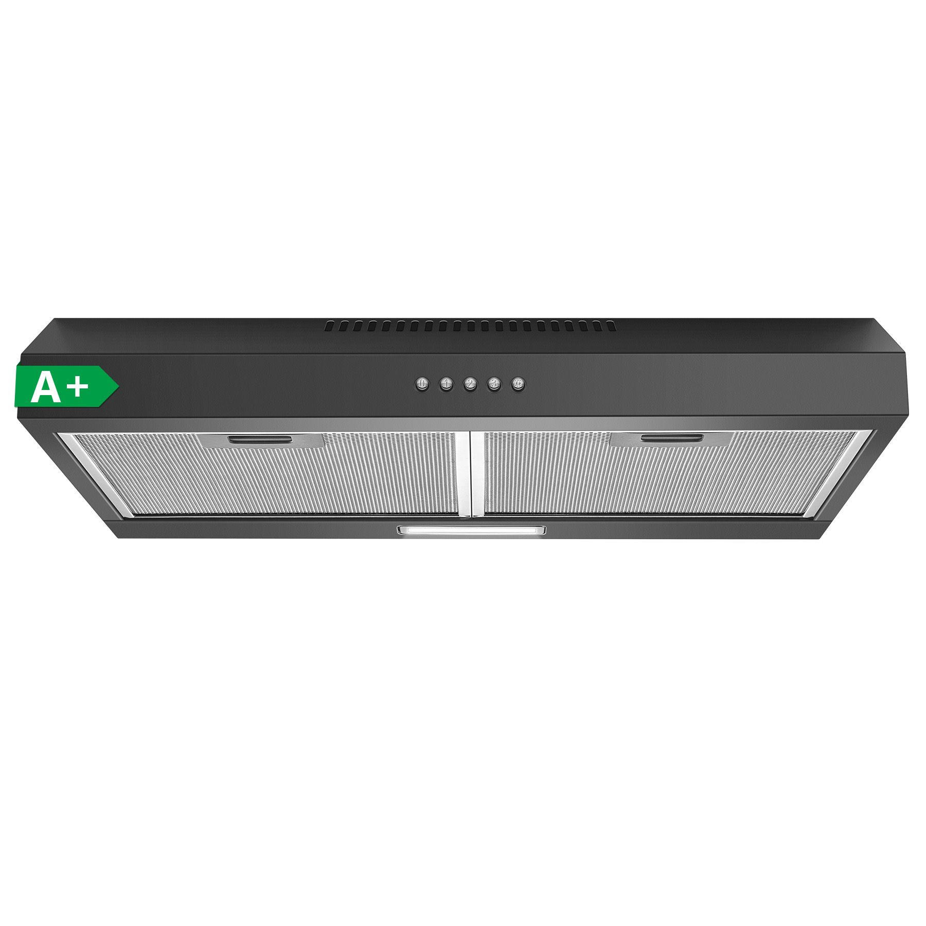 DUNSTABZUGSHAUBE Edelstahl mit LED-Beleuchtung, Umluftfunktion, Abluftfunktion - Schwarz, Metall (14.02/49.02/64cm) - Korfee