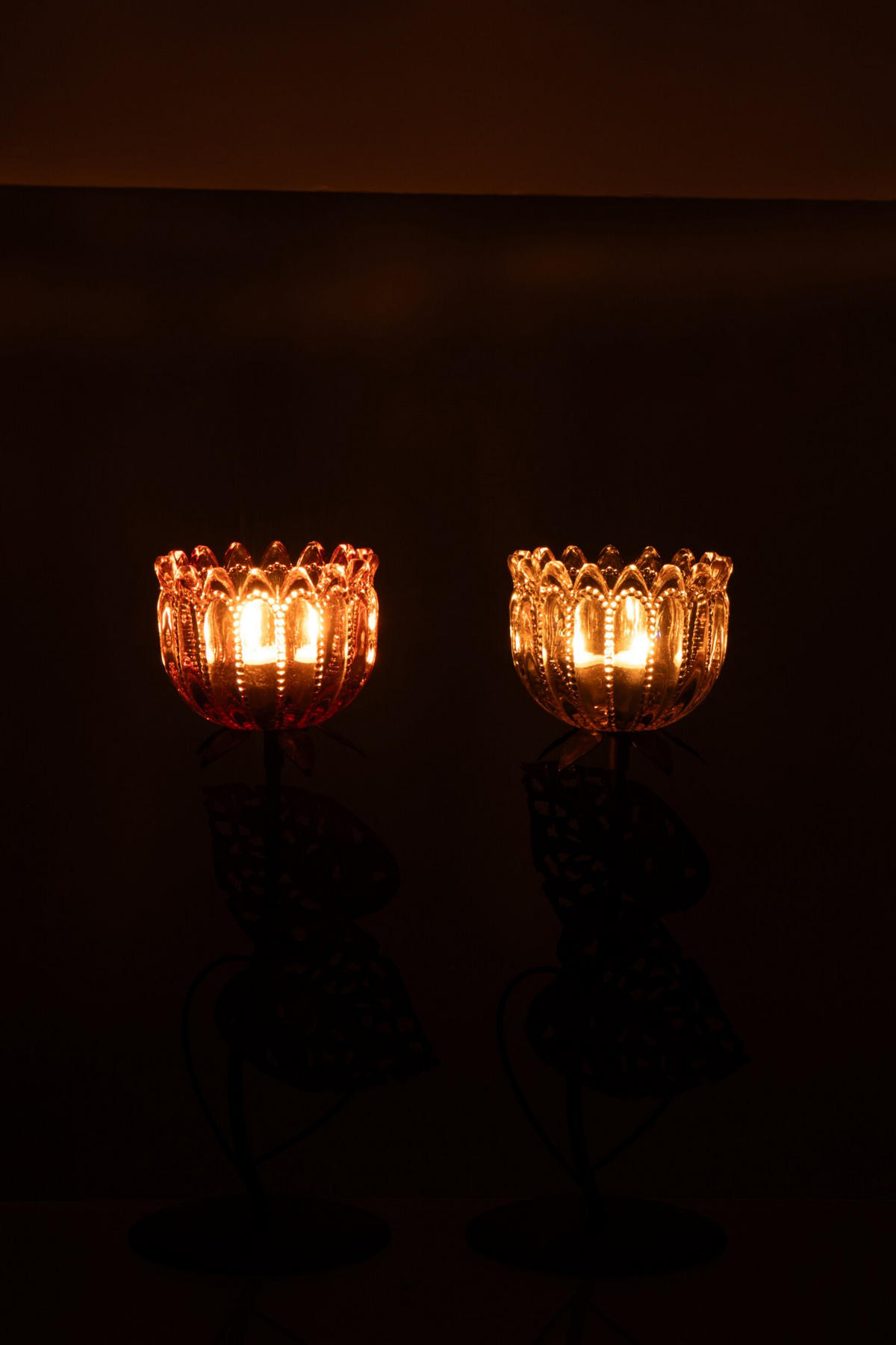 WINDLICHT BLUME (2ER SET) - Orange, Glas (10.5/28cm) - J-Line
