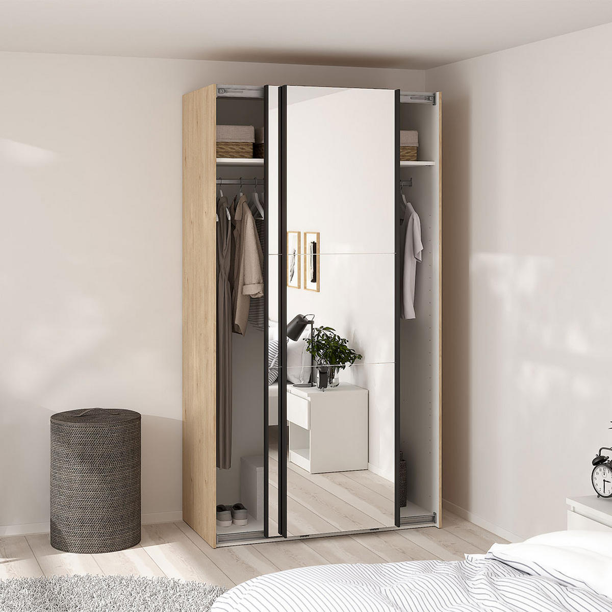 SCHIEBETÜRENSCHRANK, Como, Eiche, Holzwerkstoff, 119 x 67 x 221 cm - Eichefarben, Holzwerkstoff (119/221/67cm) - ebuy24