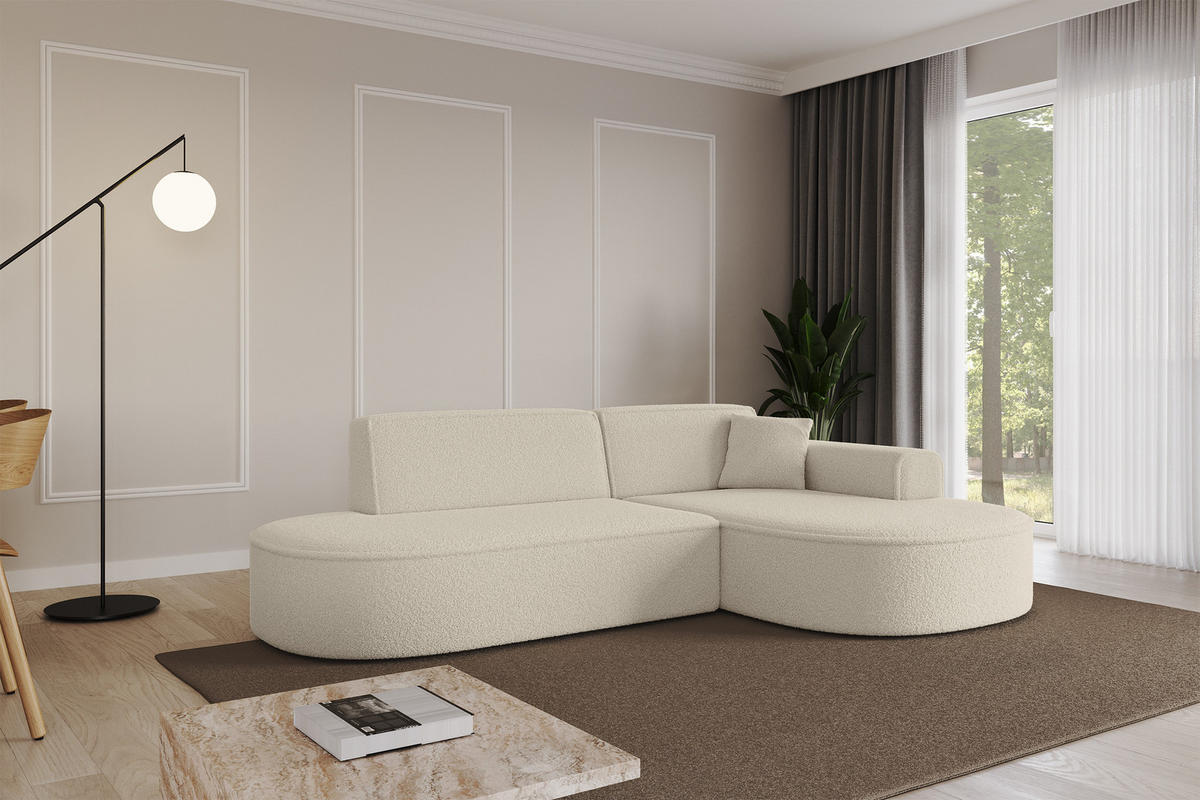 ECKSOFA Ottomane Rechts MARI-L1 - 243x171x79 cm Beige Bouclé - Beige/Schwarz, Holzwerkstoff/Kunststoff (234/163cm) - ALTDECOR