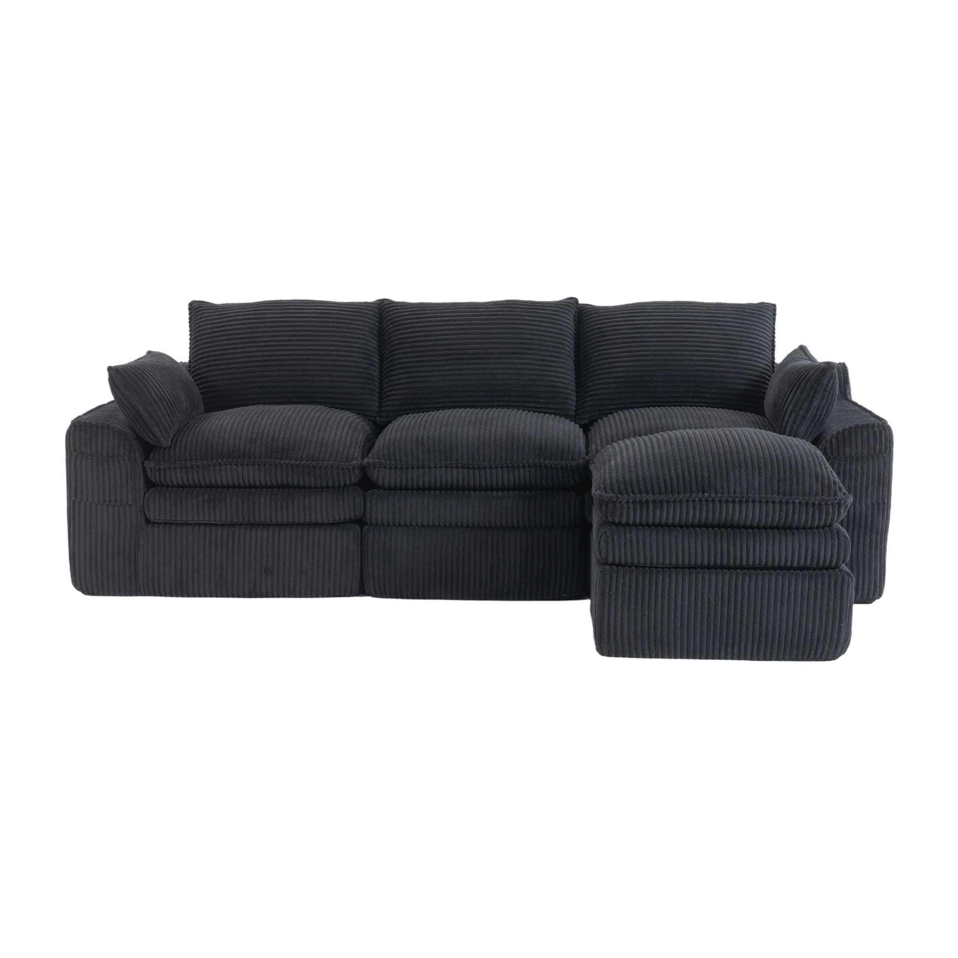 3-STIZER Sofa 263/167/85 cm frei kombinierbar mit Hocker, Seitentaschen und Kissen, Schwarz - Schwarz, Textil (263/85/167cm) - Redom