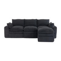 3-STIZER Sofa 263/167/85 cm frei kombinierbar mit Hocker, Seitentaschen und Kissen, Schwarz - Schwarz, Textil (263/85/167cm) - Redom