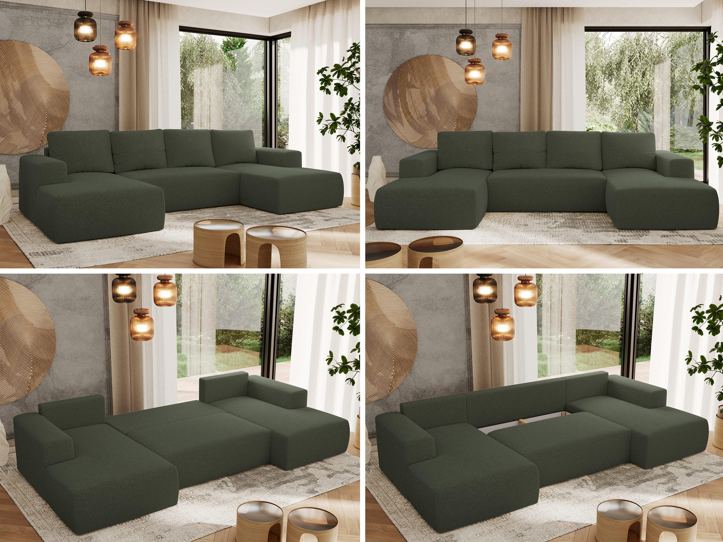 Thumbnail - MKS Wohnlandschaft, Grün, Textil, 5-Sitzer, U-Form, 334x91x163 cm, Wohnzimmer, Sofas & Couches, Wohnlandschaften, Wohnla...