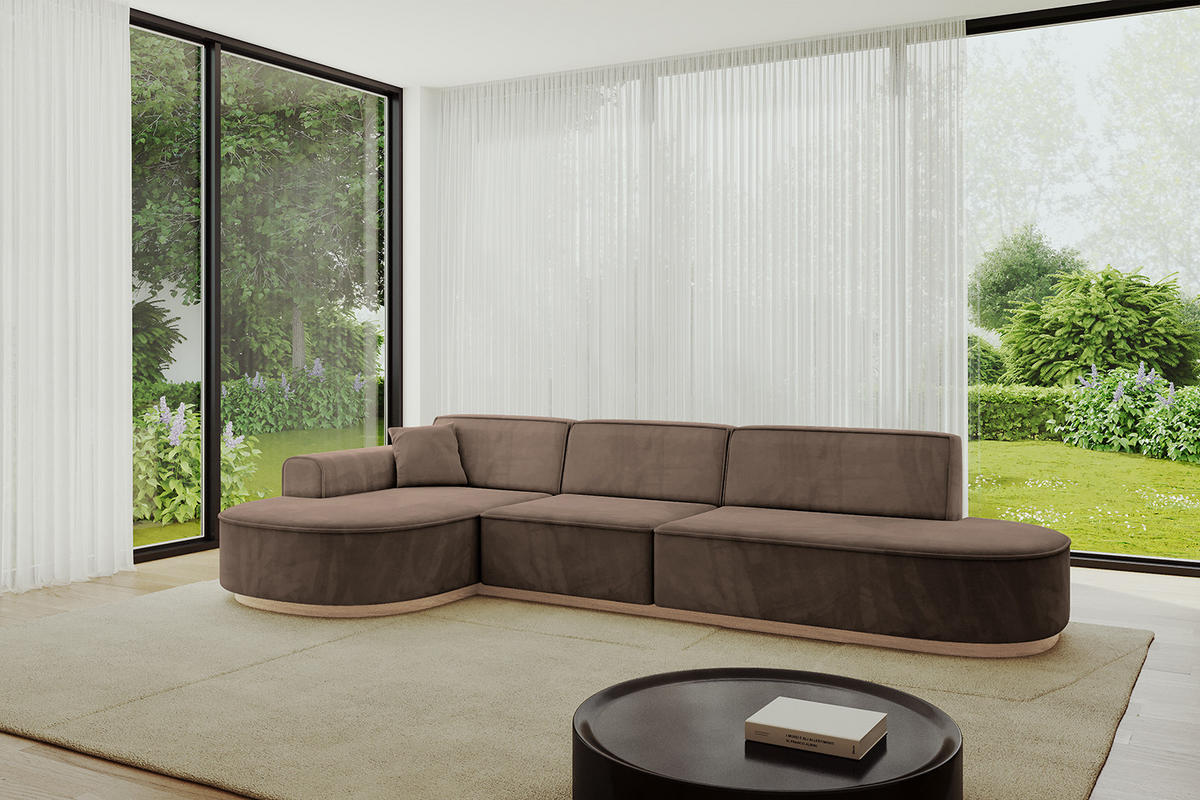 ECKSOFA Ottomane Links MARI-L2-v1 - 328x171x83 cm Braun Velours - Braun, Holzwerkstoff/Textil (328/171cm) - ALTDECOR
