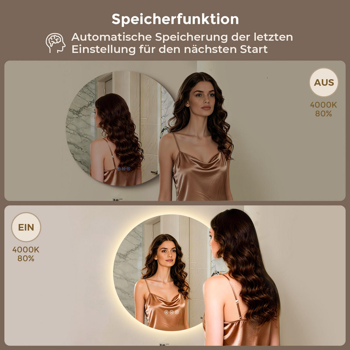 BADEZIMMERSPIEGEL 80 cm rund mit LED-Beleuchtung, dimmbar und Antibeschlag - Transparent, Glas (80/80/3.5cm) - S'AFIELINA
