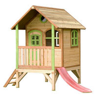 KINDERSPIELHAUS TOM Braungrün mit Rutsche Rot - Rot, Holz (187/227/262cm) - Axi House
