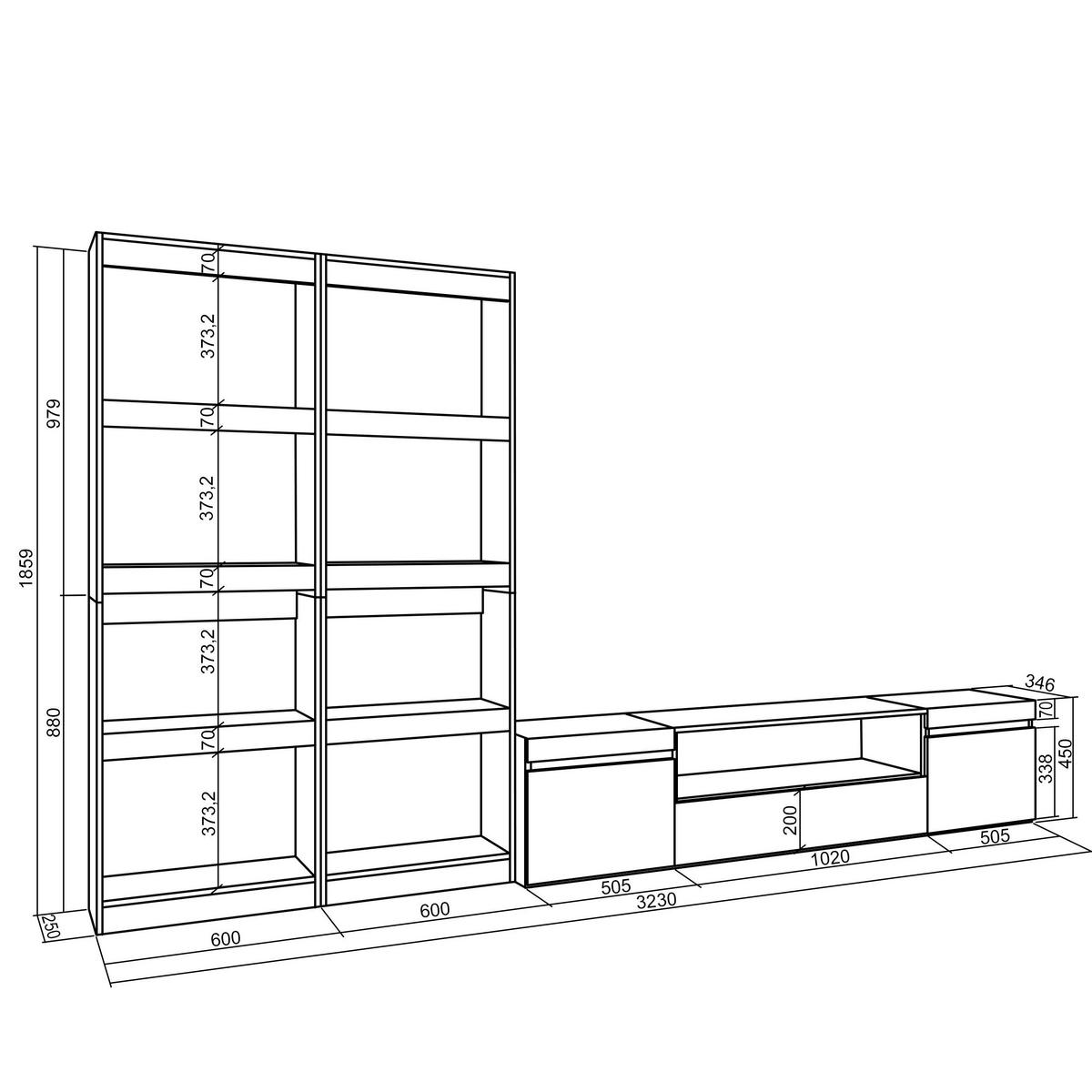 WOHNWAND zementgrau, 320/35/186cm - Hellgrau, Holzwerkstoff (320/186/35cm) - Skraut Home