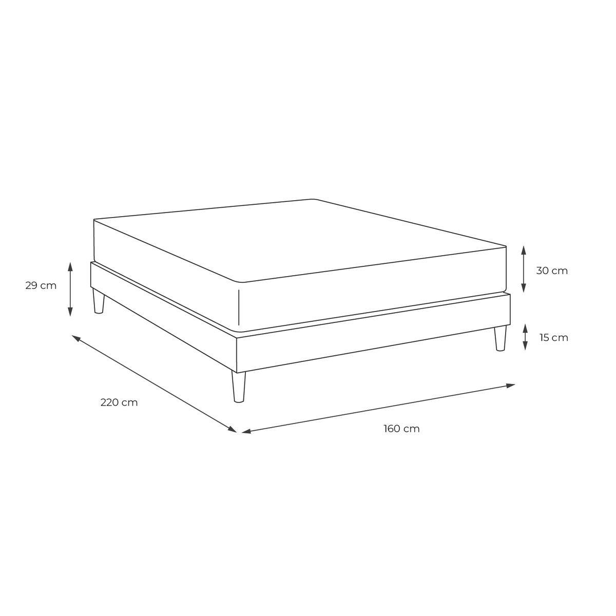 BETT Buckingham Memory-Schaum 160 x 220 cm h1 - Kit Bettgestell Schwarz - Beige/Schwarz, Karton/Holz (160/220cm) - ROYAL PALACE BEDDING