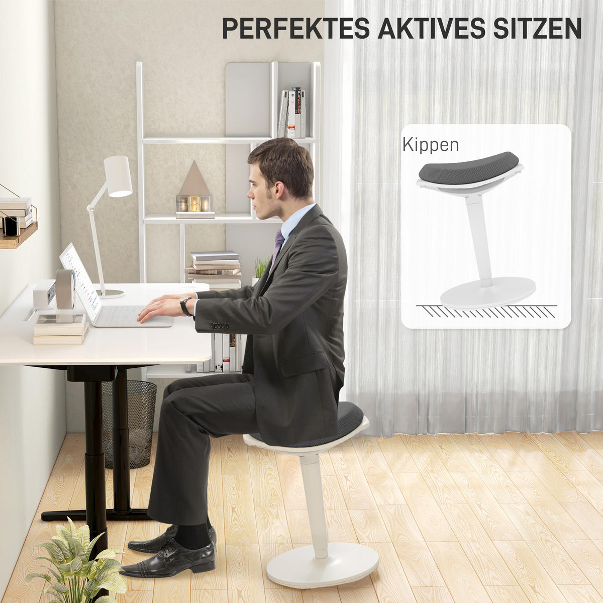 SITZHOCKER, ergonomischer, Mesh, Grau - Grau, Kunststoff (35.5/71.5/42.5cm) - HOMCOM
