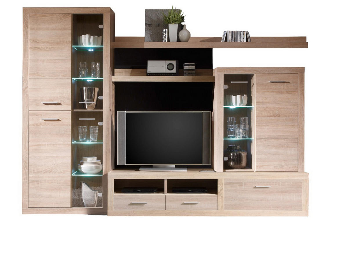 WOHNWAND Can Can 284/195/45 in Eiche Sonoma - Braun, Holz (284/195/45cm) - moebel dich auf