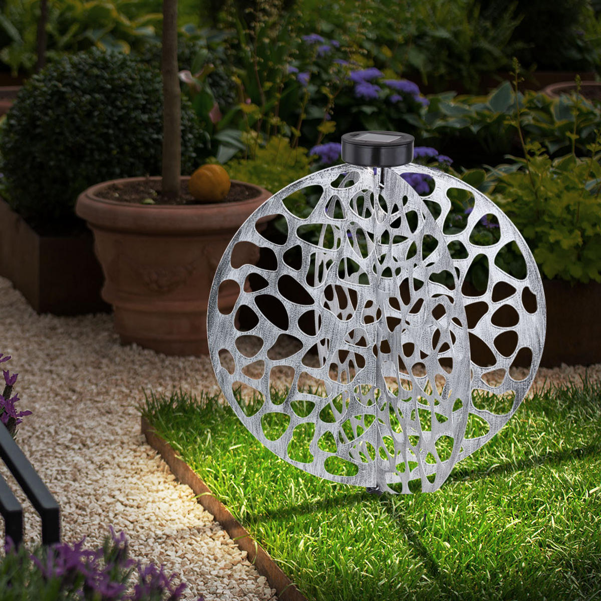 LED AUSSENLEUCHTE Solarleuchte Silber Metall - Silberfarben, Metall (40/40/51cm) - Globo Lighting