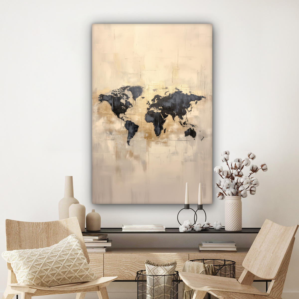 LEINWANDBILD Weltkarte - Gold - Schwarz - Abstrakt Deko XXL 80x120 cm - Kupferfarben, Textil (80/120cm) - MuchoWow